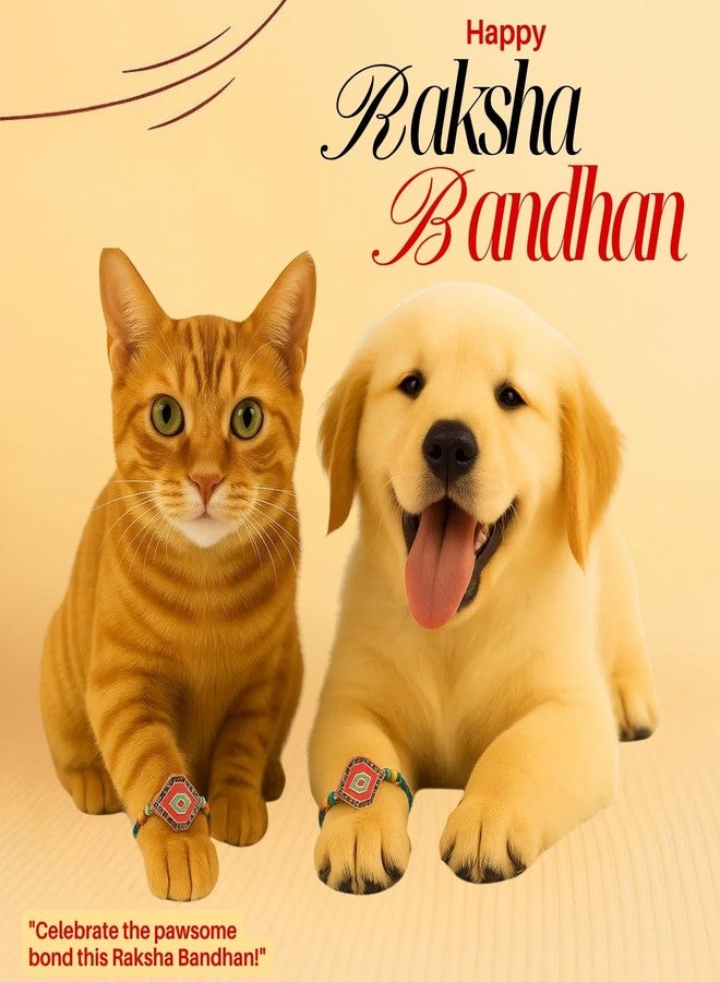 Sage Square Paw Bandhan Rakhi for Dog, Cat & Small Pets | Celebrate Bonds of Love This Raksha Bandhan | Cute Rakhi with Beads, Decorative Threads | Gift for Pet Lovers & Furry Companions (Type 17) - Image 2